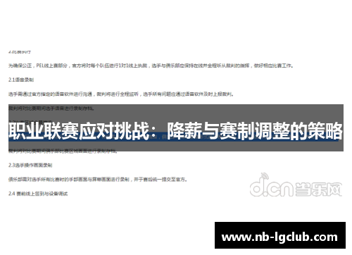 职业联赛应对挑战：降薪与赛制调整的策略