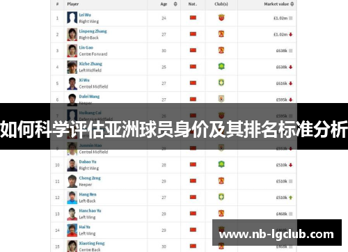 如何科学评估亚洲球员身价及其排名标准分析 如何科学评估亚洲球员身价及其排名标准分析