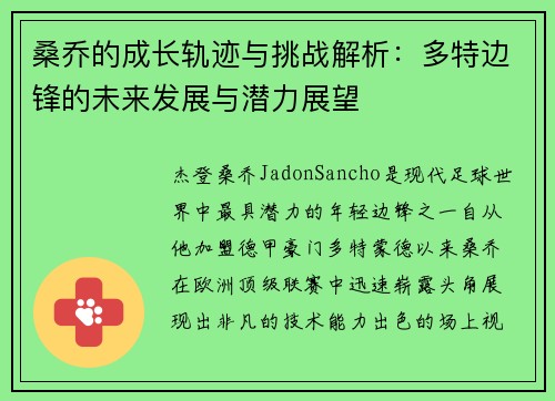 桑乔的成长轨迹与挑战解析：多特边锋的未来发展与潜力展望